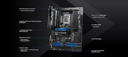 ASRock B860 Challenger WiFi ATX Motherboard, Supports Intel Core Ultra Processors (Series 2, LGA1851), DDR5 8666+ (OC), PCIe 5.0, WiFi 7, 2.5G LAN, Dr.MOS in Saudi Arabia