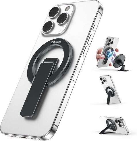 قبضة حامل هاتف مغناطيسي لـ Magsafe، مسند رفيع للغاية مع حامل مغناطيسي قوي، قابل للتعديل 140 درجة للسفر بدون استخدام اليدين، العمل، الترفيه | متوافق مع iPhone17-12، أسود in Kuwait