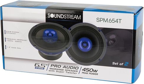 Soundstream SPM.654T - مكبر صوت للسيارة متوسط ​​المدى مقاس 6.5 بوصة | مكبرات صوت SPL عالية الأداء للصوت العالي | سماعات باب السيارة بقدرة 450 واط بحد أقصى 6.5 بوصة مع مكبر صوت فائق وسلة فولاذية - زوج in Saudi Arabia