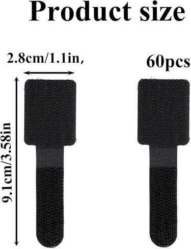 cobee 60 Pcs Hook and Loop Cable Ties, Under Desk Cable Management Reusable Wire Organizer for Cords Adhesive Cables Clips Adjustable Sticky Cord Organizer for Home Office Desk(3 x 9cm, Black) in Saudi Arabia