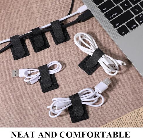 cobee 60 Pcs Hook and Loop Cable Ties, Under Desk Cable Management Reusable Wire Organizer for Cords Adhesive Cables Clips Adjustable Sticky Cord Organizer for Home Office Desk(3 x 9cm, Black) in Saudi Arabia