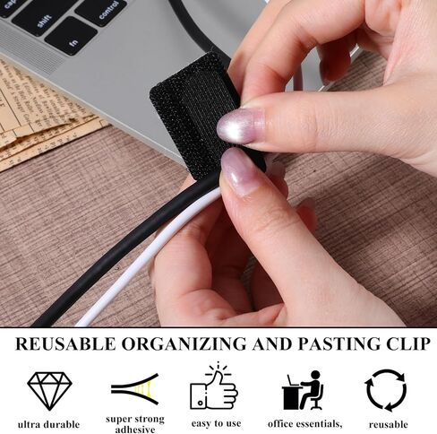 cobee 60 Pcs Hook and Loop Cable Ties, Under Desk Cable Management Reusable Wire Organizer for Cords Adhesive Cables Clips Adjustable Sticky Cord Organizer for Home Office Desk(3 x 9cm, Black) in Saudi Arabia