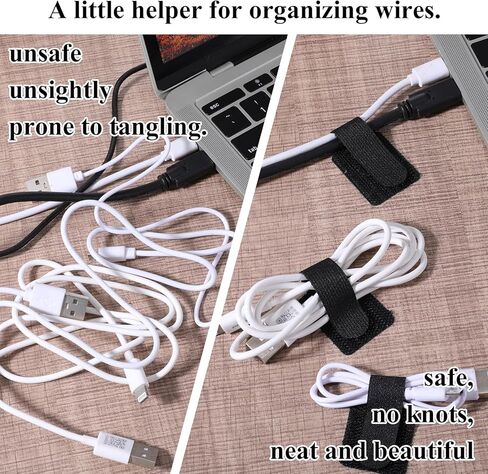 cobee 60 Pcs Hook and Loop Cable Ties, Under Desk Cable Management Reusable Wire Organizer for Cords Adhesive Cables Clips Adjustable Sticky Cord Organizer for Home Office Desk(3 x 9cm, Black) in Saudi Arabia