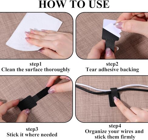 cobee 60 Pcs Hook and Loop Cable Ties, Under Desk Cable Management Reusable Wire Organizer for Cords Adhesive Cables Clips Adjustable Sticky Cord Organizer for Home Office Desk(3 x 9cm, Black) in Saudi Arabia