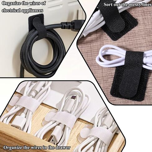 cobee 60 Pcs Hook and Loop Cable Ties, Under Desk Cable Management Reusable Wire Organizer for Cords Adhesive Cables Clips Adjustable Sticky Cord Organizer for Home Office Desk(3 x 9cm, Black) in Saudi Arabia