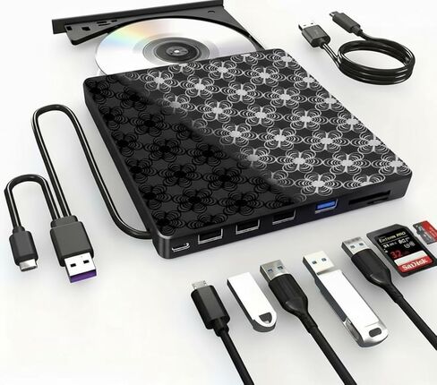 External CD/DVD Drive for Laptop, DVD Player, 8 in 1 USB 3.0 Ultra-Slim Portable, CD Burner External Disk Drive Optical Compatible with with Desktop PC Windows 11/10/8 Linux Mac OS Mac MacBook Pro/Air in Saudi Arabia