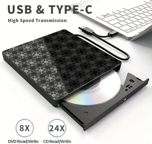 External CD/DVD Drive for Laptop, DVD Player, 8 in 1 USB 3.0 Ultra-Slim Portable, CD Burner External Disk Drive Optical Compatible with with Desktop PC Windows 11/10/8 Linux Mac OS Mac MacBook Pro/Air in Saudi Arabia