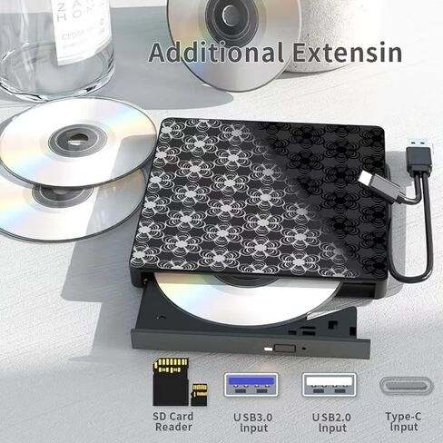 External CD/DVD Drive for Laptop, DVD Player, 8 in 1 USB 3.0 Ultra-Slim Portable, CD Burner External Disk Drive Optical Compatible with with Desktop PC Windows 11/10/8 Linux Mac OS Mac MacBook Pro/Air in Saudi Arabia