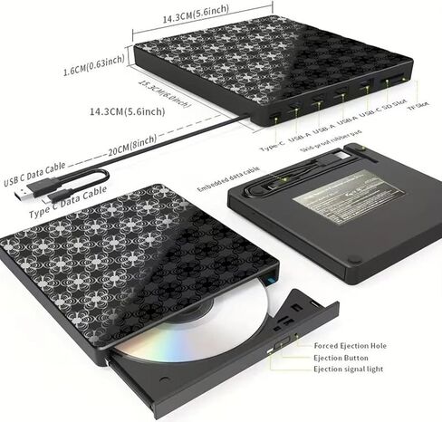 External CD/DVD Drive for Laptop, DVD Player, 8 in 1 USB 3.0 Ultra-Slim Portable, CD Burner External Disk Drive Optical Compatible with with Desktop PC Windows 11/10/8 Linux Mac OS Mac MacBook Pro/Air in Saudi Arabia