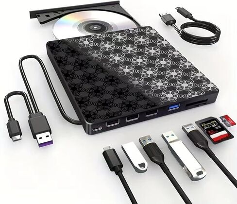 External CD/DVD Drive for Laptop, DVD Player, 8 in 1 USB 3.0 Ultra-Slim Portable, CD Burner External Disk Drive Optical Compatible with with Desktop PC Windows 11/10/8 Linux Mac OS Mac MacBook Pro/Air in Saudi Arabia
