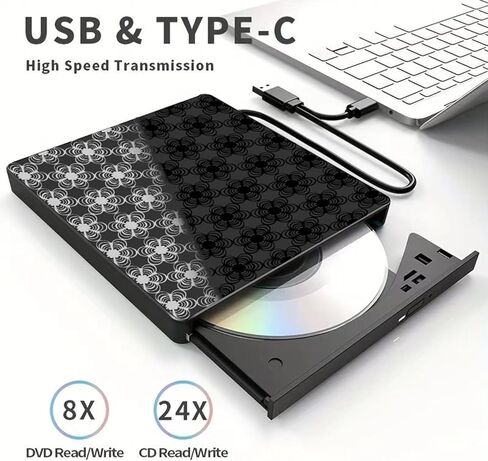 External CD/DVD Drive for Laptop, DVD Player, 8 in 1 USB 3.0 Ultra-Slim Portable, CD Burner External Disk Drive Optical Compatible with with Desktop PC Windows 11/10/8 Linux Mac OS Mac MacBook Pro/Air in Saudi Arabia
