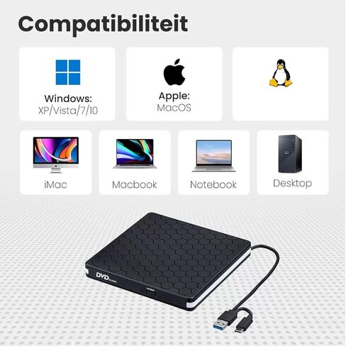 External CD DVD Drive for Laptop, USB 3.0 Type-C Ultra Slim 13mm DVD Player Portable CD DVD +/-RW Drive CD Burner Reader Writer Recorder for Desktop PC Windows 11/10/8/7 Linux Mac OS in Saudi Arabia