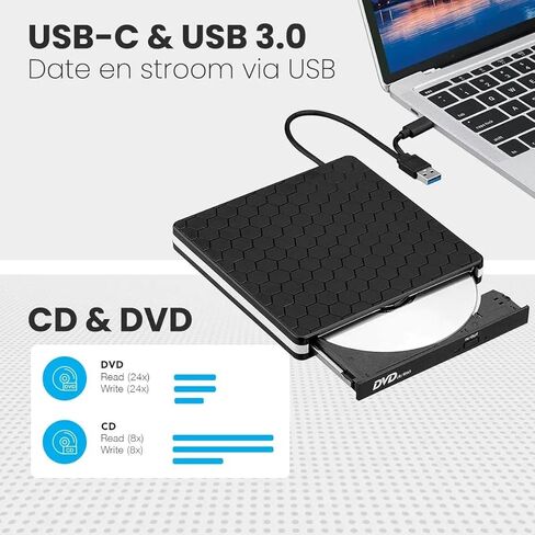 External CD DVD Drive for Laptop, USB 3.0 Type-C Ultra Slim 13mm DVD Player Portable CD DVD +/-RW Drive CD Burner Reader Writer Recorder for Desktop PC Windows 11/10/8/7 Linux Mac OS in Saudi Arabia