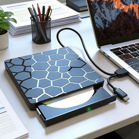 External DVD Drive USB 3.0 USB C 8 in 1CD/DVD+/-RW Drive Reading & Buming, Slim Portable Rewriter Writer Duplicator for Laptop Desktop PC Windows 11 (Functional Interface) in Saudi Arabia