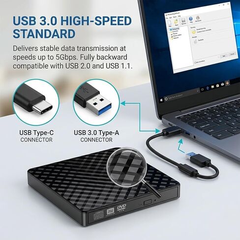 Portable External CD/DVD Drive for PC, Wide System Compatibility, USB 3.0 Interface, Multifunctional CD/DVD Burner and Player in Saudi Arabia
