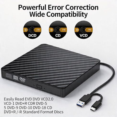 Portable External CD/DVD Drive for PC, Wide System Compatibility, USB 3.0 Interface, Multifunctional CD/DVD Burner and Player in Saudi Arabia