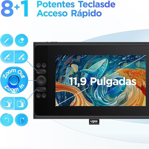 تابلت رسومات مع شاشة UGEE UE12 Plus مقاس 11.9 بوصة، شاشة قلم مع شاشة مغلفة بالكامل 147% مجموعة ألوان RGB، شاشة رسم مع عجلة تمرير و8 مفاتيح اختصار لنظام التشغيل Windows/Mac/Android in Kuwait