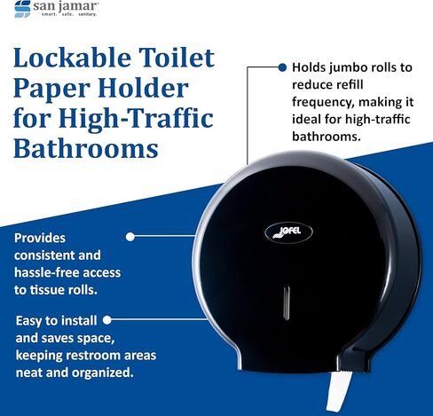 San Jamar Jofel Valor Plastic Tissue Dispenser, Toilet Paper Holder, Tissue Holder with Key Lock for Bathroom, Commercial, Office, Restaurants, Hospitals, Schools, 10 Inches, Black in Kuwait