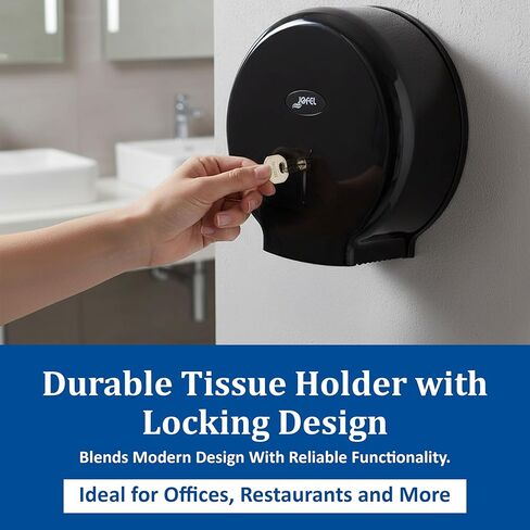 San Jamar Jofel Valor Plastic Tissue Dispenser, Toilet Paper Holder, Tissue Holder with Key Lock for Bathroom, Commercial, Office, Restaurants, Hospitals, Schools, 10 Inches, Black in Kuwait