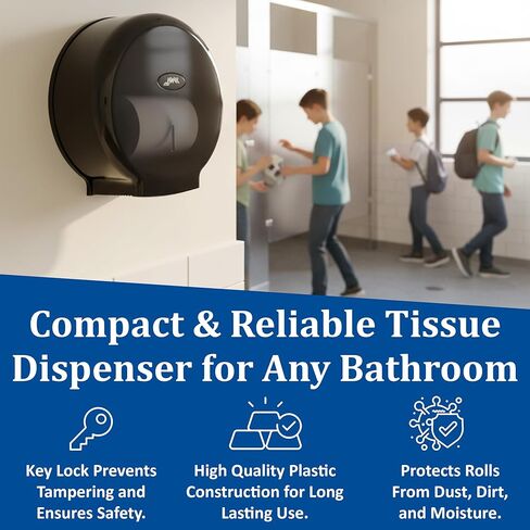 San Jamar Jofel Valor Plastic Tissue Dispenser, Toilet Paper Holder, Tissue Holder with Key Lock for Bathroom, Commercial, Office, Restaurants, Hospitals, Schools, 10 Inches, Black in Kuwait