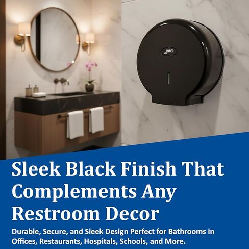 San Jamar Jofel Valor Plastic Tissue Dispenser, Toilet Paper Holder, Tissue Holder with Key Lock for Bathroom, Commercial, Office, Restaurants, Hospitals, Schools, 10 Inches, Black in Kuwait