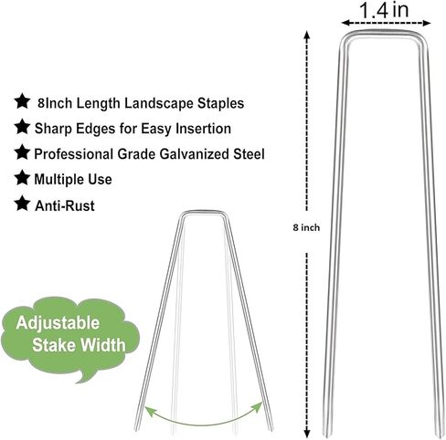 Landscape Staples, 8" Heavy-Duty Garden Stakes, U-Shaped Galvanized Securing Weed Fabric Landscape Fabric Netting Ground Sheets and Camping Tent 50 Pack in Saudi Arabia