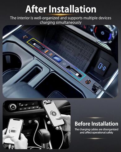 ELOHEI Car Fast Charger for Ford F150 2021 2022 2023 2024 2025 with 8-Color Ambient Light, Multi Port Retractable Hub for Ford F150 Accessories (PF338) in Saudi Arabia