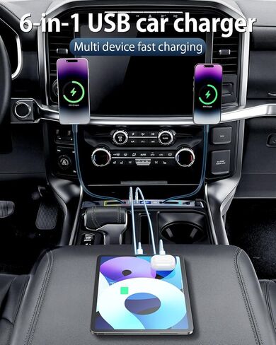 ELOHEI Car Fast Charger for Ford F150 2021 2022 2023 2024 2025 with 8-Color Ambient Light, Multi Port Retractable Hub for Ford F150 Accessories (PF338) in Saudi Arabia
