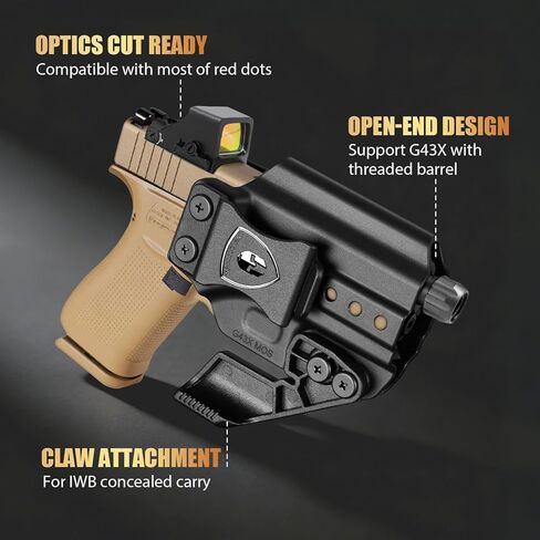 حافظة WARRIORLAND IWB & OWB، متوافقة مع Glock 43 / 43X / 43X MOS (بدون ضوء/ليزر)، جاهزة للبصريات، Adj. الاحتفاظ وعدم التمكن، مخلب إخفاء قابل للإزالة، مجداف ومشبك حزام 1.5 بوصة متضمن، اليد اليمنى in Saudi Arabia