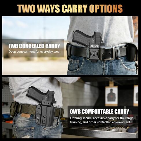 حافظة WARRIORLAND IWB & OWB، متوافقة مع Glock 43 / 43X / 43X MOS (بدون ضوء/ليزر)، جاهزة للبصريات، Adj. الاحتفاظ وعدم التمكن، مخلب إخفاء قابل للإزالة، مجداف ومشبك حزام 1.5 بوصة متضمن، اليد اليمنى in Saudi Arabia