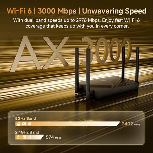 DBIT AX3000 WiFi 6 Router | Dual Band Gigabit Mesh Wireless Internet for Home | 4 x Gigabit Ethernet Ports | Supports VPN, Parental Control, Guest WiFi, WPA3 Security | MU-MIMO | OFDMA (WR-X30) in Kuwait
