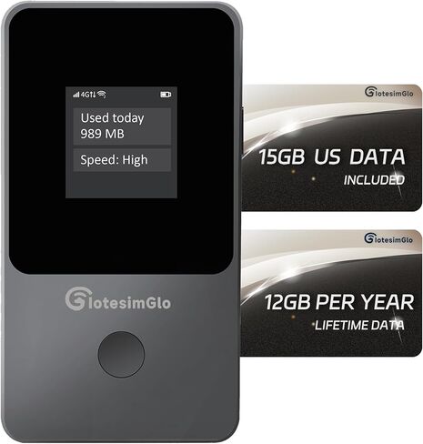 Mobile Hotspot Portable WiFi Hotspot for Travel & Business, 4G LTE Hotspot USA &130+ Countries, No SIM Card Needed, 12h Life, Pocket WiFi Free 15GB US Data, Connect Up to 8 Devices in Saudi Arabia