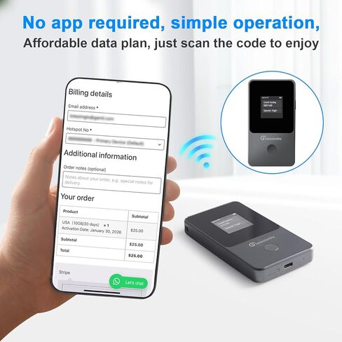 Mobile Hotspot Portable WiFi Hotspot for Travel & Business, 4G LTE Hotspot USA &130+ Countries, No SIM Card Needed, 12h Life, Pocket WiFi Free 15GB US Data, Connect Up to 8 Devices in Saudi Arabia