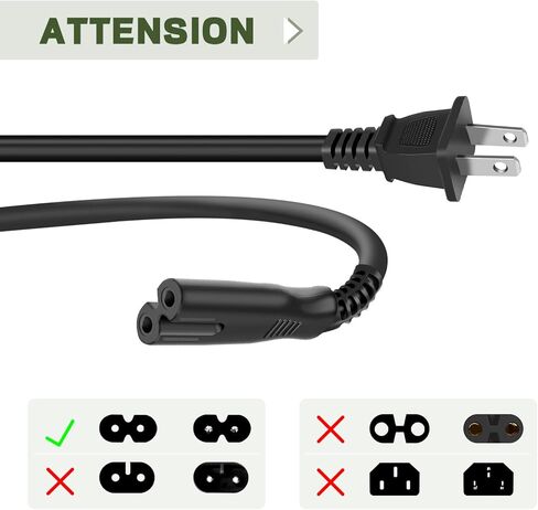 TV Power Cord Replacement for Apple TV, 1st, 2nd, 3rd, 4th, 5th Generation (4K), 2 Prong AC Wall Power Cable-UL Listed in Saudi Arabia
