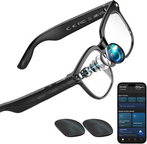 AI Smart Glasses with Camera – 1080P HD Video & Audio, Real-Time Translation, ChatGPT Assistant, Bluetooth Smart Sunglasses with Noise Reduction, Prescription Lenses Compatible in Saudi Arabia