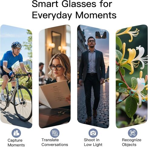AI Smart Glasses with Camera – 1080P HD Video & Audio, Real-Time Translation, ChatGPT Assistant, Bluetooth Smart Sunglasses with Noise Reduction, Prescription Lenses Compatible in Saudi Arabia