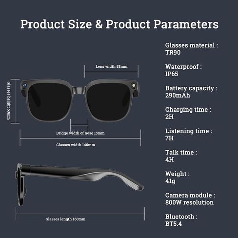 AI Smart Glasses with Camera – 1080P HD Video & Audio, Real-Time Translation, ChatGPT Assistant, Bluetooth Smart Sunglasses with Noise Reduction, Prescription Lenses Compatible in Saudi Arabia