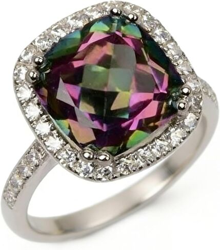 KOICCVQQ Women Cocktail Wedding Jewelry 18K White Gold Mystic Topaz Fire Rainbow Rings Engagement Ring Solitaire Engagement Ring Size 6-10 in Saudi Arabia