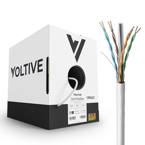 كابل إيثرنت Voltive Cat6، خارجي (CMX)، مقاوم للأشعة فوق البنفسجية، أبيض، 500 قدم - 23AWG 4 أزواج من النحاس الصلب، UTP، 600 ميجاهرتز، معتمد من UL وتم التحقق من ETL - V-1235-3 in Kuwait