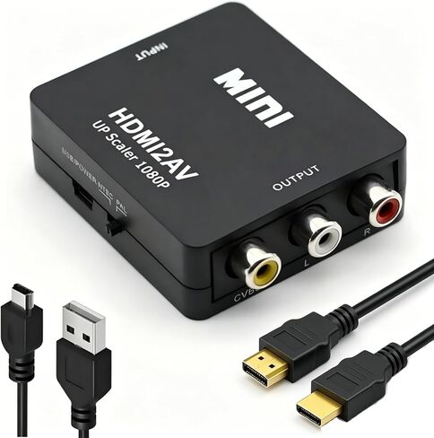 HDMI إلى RCA، محول HDMI إلى AV، محول صوت فيديو مركب 1080p 3RCA CVBs يدعم PAL/NTSC لعصا التلفزيون، Roku، Chromecast، Apple TV، الكمبيوتر المحمول، HDTV، PS3 STB، مشغل DVD مع كابل HDMI in Saudi Arabia