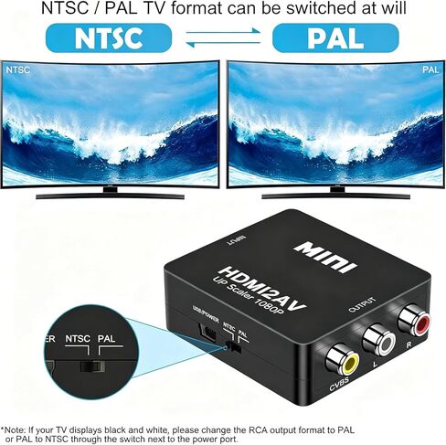 HDMI إلى RCA، محول HDMI إلى AV، محول صوت فيديو مركب 1080p 3RCA CVBs يدعم PAL/NTSC لعصا التلفزيون، Roku، Chromecast، Apple TV، الكمبيوتر المحمول، HDTV، PS3 STB، مشغل DVD مع كابل HDMI in Saudi Arabia