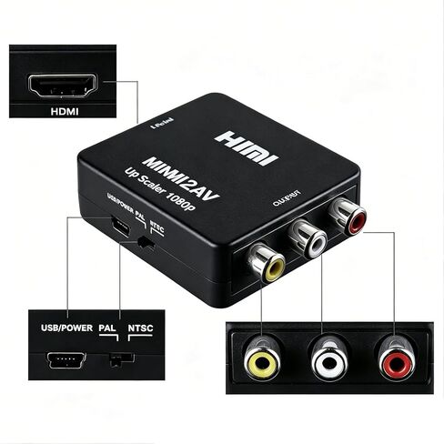 HDMI إلى RCA، محول HDMI إلى AV، محول صوت فيديو مركب 1080p 3RCA CVBs يدعم PAL/NTSC لعصا التلفزيون، Roku، Chromecast، Apple TV، الكمبيوتر المحمول، HDTV، PS3 STB، مشغل DVD مع كابل HDMI in Saudi Arabia