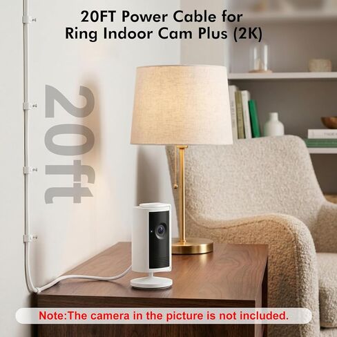 كابل طاقة ALERTCAM بطول 20 قدم متوافق مع Ring Indoor Cam Plus (2K)، سلك شحن USB C طويل التمديد لإمداد الطاقة المستمر، وليس للكاميرا الداخلية Ring (الجيل الثاني) in Saudi Arabia