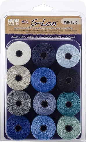 Beadsmith S-Lon #18 Cord, Multipack with 12 Spools (Winter Mix), Ideal for Stringing Beading Crochet and Micro-Macrame Jewelry in Saudi Arabia