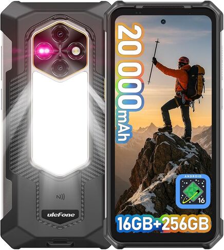 Ulefone RugKing 5 Pro Rugged Smartphone Android 16, 20000mAh(33W), 16GB(8+8)+256GB, 64MP+20MP Night Vision, 6.78" FHD+ Corning Gorilla Glass, IP69K Waterproof Phone, Versatile LED Light, Widevine L1 | Long-Lasting, Military-Grade, 976 lumens, 910 nits Bri in Saudi Arabia