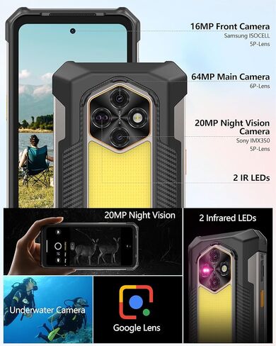 Ulefone RugKing 5 Pro Rugged Smartphone Android 16, 20000mAh(33W), 16GB(8+8)+256GB, 64MP+20MP Night Vision, 6.78" FHD+ Corning Gorilla Glass, IP69K Waterproof Phone, Versatile LED Light, Widevine L1 | Long-Lasting, Military-Grade, 976 lumens, 910 nits Bri in Saudi Arabia
