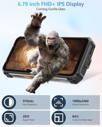 Ulefone RugKing 5 Pro Rugged Smartphone Android 16, 20000mAh(33W), 16GB(8+8)+256GB, 64MP+20MP Night Vision, 6.78" FHD+ Corning Gorilla Glass, IP69K Waterproof Phone, Versatile LED Light, Widevine L1 | Long-Lasting, Military-Grade, 976 lumens, 910 nits Bri in Saudi Arabia