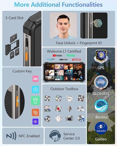 Ulefone RugKing 5 Pro Rugged Smartphone Android 16, 20000mAh(33W), 16GB(8+8)+256GB, 64MP+20MP Night Vision, 6.78" FHD+ Corning Gorilla Glass, IP69K Waterproof Phone, Versatile LED Light, Widevine L1 | Long-Lasting, Military-Grade, 976 lumens, 910 nits Bri in Saudi Arabia