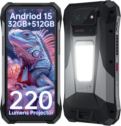 8849 Tank X هاتف ذكي متين 5G، IP68 مقاوم للماء Android 15 هواتف محمولة غير مقفلة مع جهاز عرض 220 لومن، 32 جيجابايت + 512 جيجابايت، شاشة 6.78 بوصة 120 هرتز، 17600 مللي أمبير (120 واط) / 1200LM ضوء تخييم / GPS / OTG in Kuwait