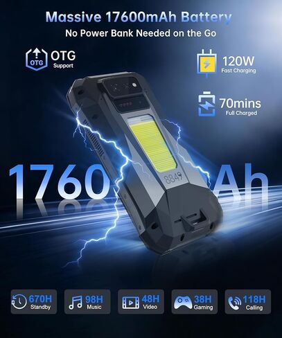8849 Tank X هاتف ذكي متين 5G، IP68 مقاوم للماء Android 15 هواتف محمولة غير مقفلة مع جهاز عرض 220 لومن، 32 جيجابايت + 512 جيجابايت، شاشة 6.78 بوصة 120 هرتز، 17600 مللي أمبير (120 واط) / 1200LM ضوء تخييم / GPS / OTG in Kuwait